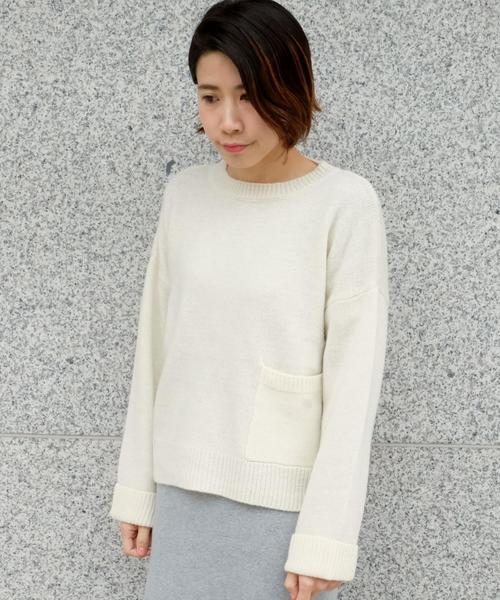 Another Edition(アナザーエディション)の「★★ポケットクルーネックニットプルオーバー/ AEBC W/N POC C/N PO◆(ニット/セーター・レディース・ホワイト/ライトグレー/オリーブ/ブラック・フリー)」の2枚目の写真