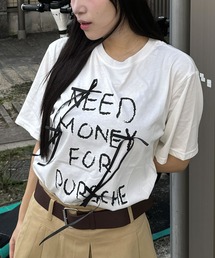 リボンデザインワードプリント半袖Tシャツ