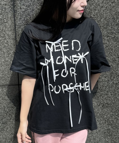 madrepadre(マドレパドレ)の「リボンデザインワードプリント半袖Tシャツ(Tシャツ/カットソー・レディース・ブラック/ホワイト・MEDIUM)」の3枚目の写真