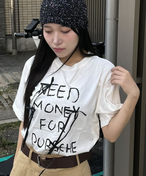 madrepadre(マドレパドレ)の「リボンデザインワードプリント半袖Tシャツ(Tシャツ/カットソー・レディース・ブラック/ホワイト・MEDIUM)」の8枚目の写真