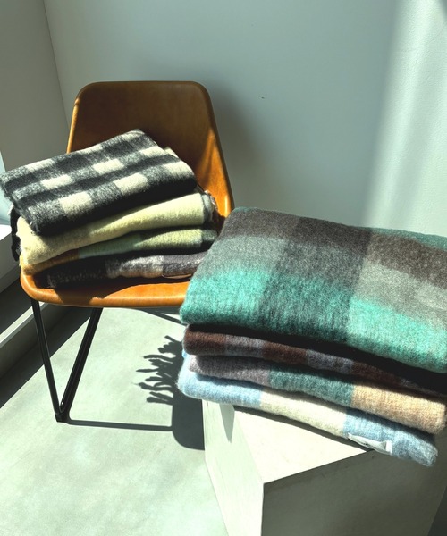 セール】ふわふわボリューム チェック柄フリンジマフラー