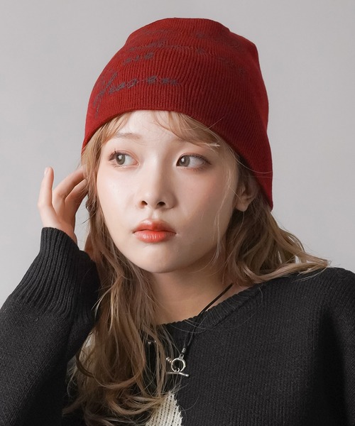 SPINNS（スピンズ）の「手書きロゴ ショートビーニー（ニットキャップ/ビーニー・レディース・レッド/ブラック・ONESIZE）」の12枚目の写真