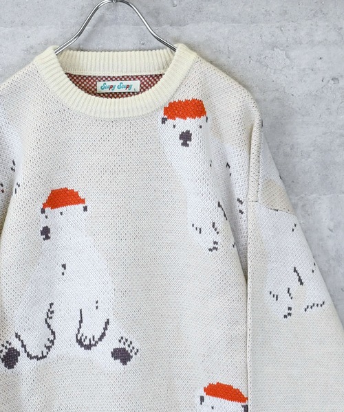Ritzy(リッツィー)の「【Soupy Soupy】BIG Jacquard knit レディース メンズ(ニット/セーター・メンズ・オフホワイト/ホワイト系その他3/ブラック/グリーン/ホワイト系その他/ホワイト系その他2/チャコールグレー/ブルー・L/M)」の1枚目の写真