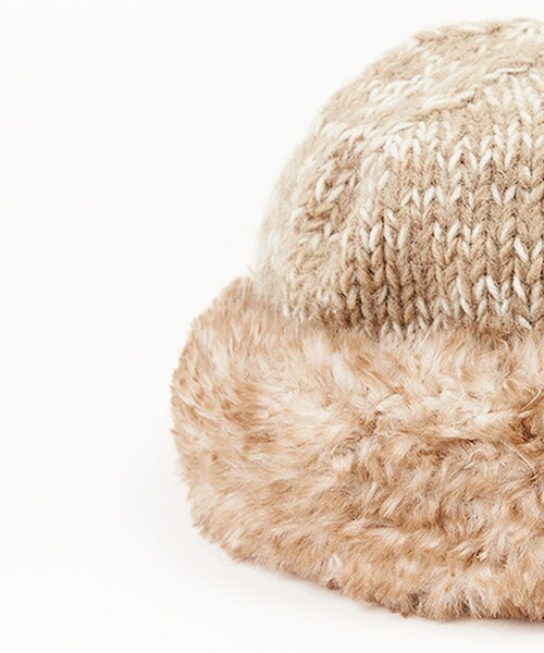 FREAK'S STORE（フリークスストア）の「HAND KNIT FUR WT（ニットキャップ/ビーニー・レディース・ブラック/ベージュ・ONE SIZE）」の5枚目の写真