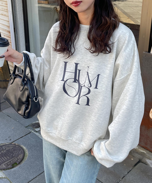 Chillfar（チルファー）の「デイリーアソートプリントロゴスウェットトレーナー（スウェット・レディース・ピンク/ボルドー/アイボリー系2/ホワイト系1/レッド系/ホワイト系/グリーン/ブルー/ネイビー系2/ネイビー系/グレー系/アイボリー系/杢グレー/ブラック/ネイビー系3/アイボリー系3/チャコール/ベージュ/ネイビー/オートミール/ピンク系/グレー系1/グリーン系/ネイビー系1/アイボリー系1・FREE）」の13枚目の写真