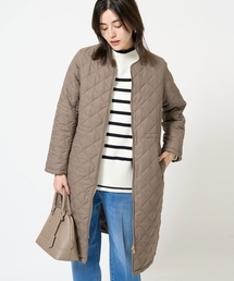 ウエストドロストノーカラーキルトコート