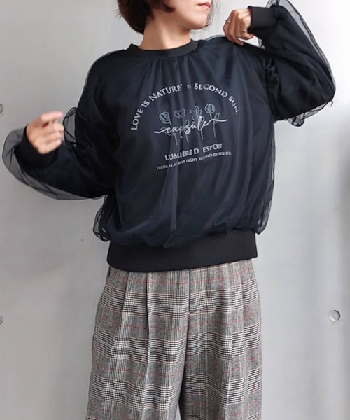 Q（キュー）の「チュールドッキングスウェット（スウェット・レディース・ライトグレー/ブラック・MEDIUM）」の5枚目の写真