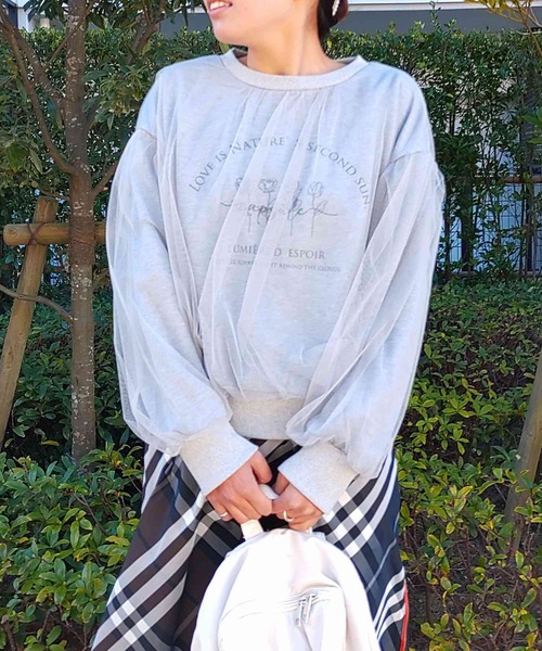 Q（キュー）の「チュールドッキングスウェット（スウェット・レディース・ライトグレー/ブラック・MEDIUM）」の7枚目の写真