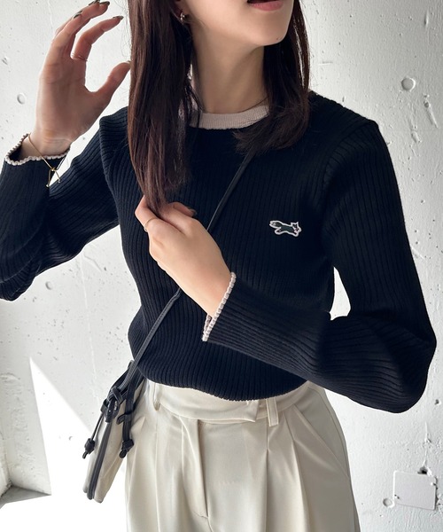 PENNEYS（ぺニーズ）の「1枚で春まで着回せちゃうニット【THE FOX】クルーネックリブニット（ニット/セーター・レディース・ブラック系1/ホワイト・FREE）」の2枚目の写真