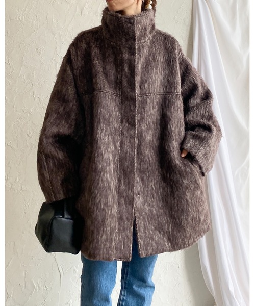 セール】スタンドネックミドル丈モンスターシャギーコート（ステン