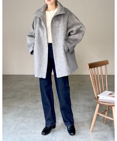 セール】スタンドネックミドル丈モンスターシャギーコート（ステン