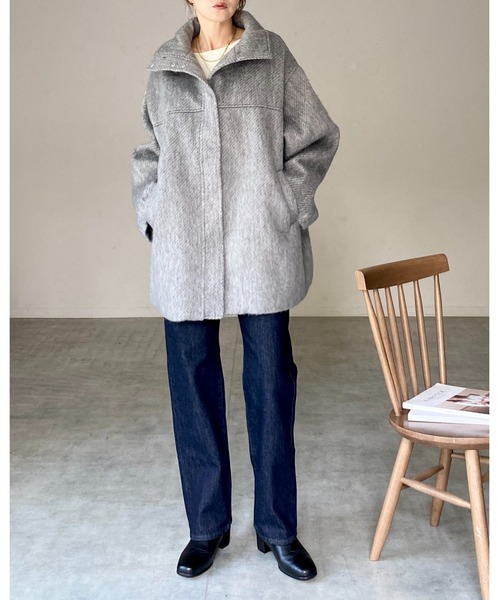 セール】スタンドネックミドル丈モンスターシャギーコート（ステン