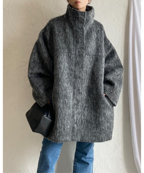 セール】スタンドネックミドル丈モンスターシャギーコート（ステン
