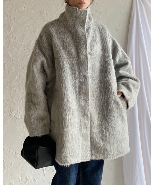 セール】スタンドネックミドル丈モンスターシャギーコート（ステン