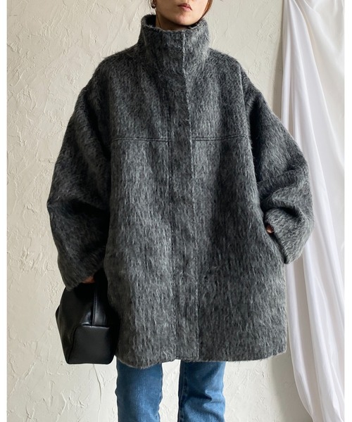 セール】スタンドネックミドル丈モンスターシャギーコート（ステン