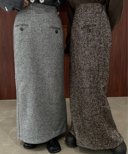 accent button tweed tight skirt / アクセントボタンツイードタイトスカート（スカート）｜lawgy（ラウジー）