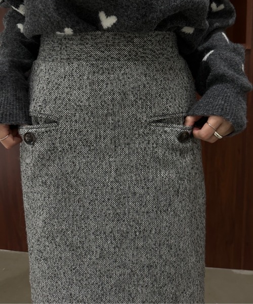 lawgy(ラウジー)の「accent button tweed tight skirt / アクセントボタンツイードタイトスカート(スカート・レディース・グレー/ブラウン・FREE)」の6枚目の写真