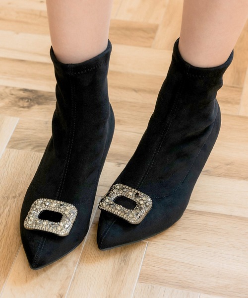 Julia Boutique（ジュリアブティック）の「【22-24.5cm】 ビジューショートブーツ（ブーツ・レディース・ブラック・35/40/39/38/37/36）」の8枚目の写真