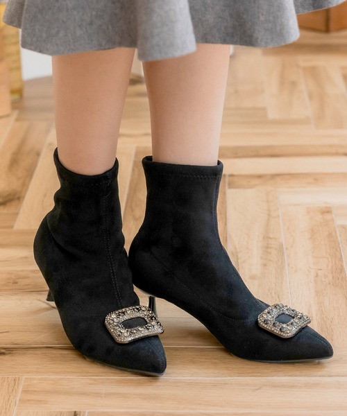 Julia Boutique（ジュリアブティック）の「【22-24.5cm】 ビジューショートブーツ（ブーツ・レディース・ブラック・35/40/39/38/37/36）」の10枚目の写真