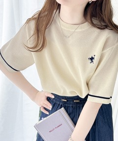 セール】ちょっぴりレトロ♪袖ラインメッシュニットプルオーバー