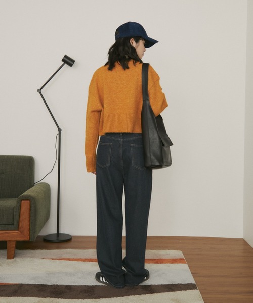 MERLOT（メルロー）の「【ウエスト調節可能】ウエストボタンストレートデニム（デニムパンツ・レディース・ブルー/ネイビー・FREE）」の9枚目の写真