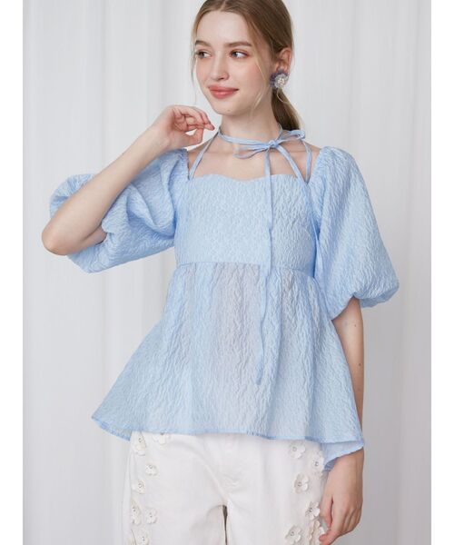 が大特価！ VOLUME 2WAY SLEEVE BL/2WAYボリュームスリーブ JAQUARD トップス