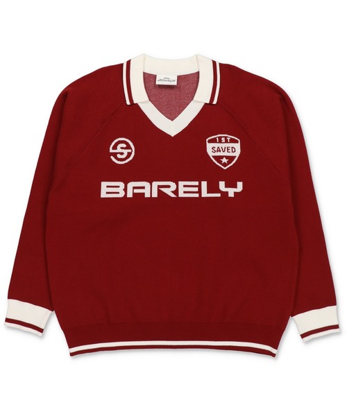 SPINNS（スピンズ）の「ストリート＆グランジ/スウェット感覚で着れる！襟付きゲームデザインニット（ニット/セーター・メンズ・レッド/ホワイト/ネイビー/ブラック・ONESIZE）」の4枚目の写真