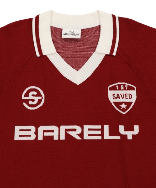 SPINNS（スピンズ）の「ストリート＆グランジ/スウェット感覚で着れる！襟付きゲームデザインニット（ニット/セーター・メンズ・レッド/ホワイト/ネイビー/ブラック・ONESIZE）」の7枚目の写真