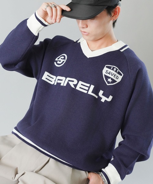 SPINNS（スピンズ）の「ストリート＆グランジ/スウェット感覚で着れる！襟付きゲームデザインニット（ニット/セーター・メンズ・レッド/ホワイト/ネイビー/ブラック・ONESIZE）」の10枚目の写真