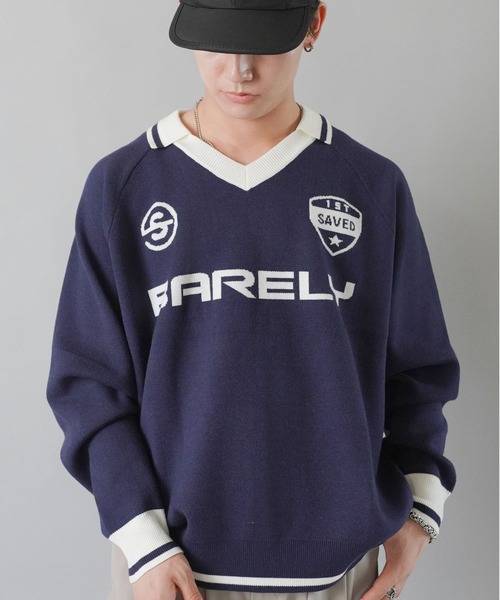 SPINNS（スピンズ）の「ストリート＆グランジ/スウェット感覚で着れる！襟付きゲームデザインニット（ニット/セーター・メンズ・レッド/ホワイト/ネイビー/ブラック・ONESIZE）」の12枚目の写真