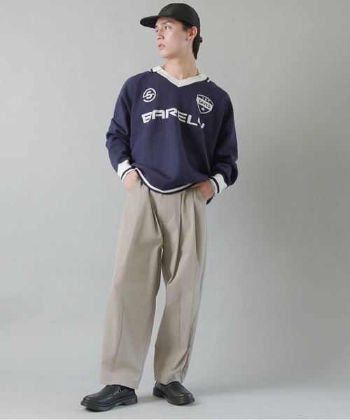 SPINNS（スピンズ）の「ストリート＆グランジ/スウェット感覚で着れる！襟付きゲームデザインニット（ニット/セーター・メンズ・レッド/ホワイト/ネイビー/ブラック・ONESIZE）」の18枚目の写真