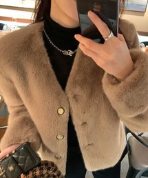前ボタンVネックエコファージャケット