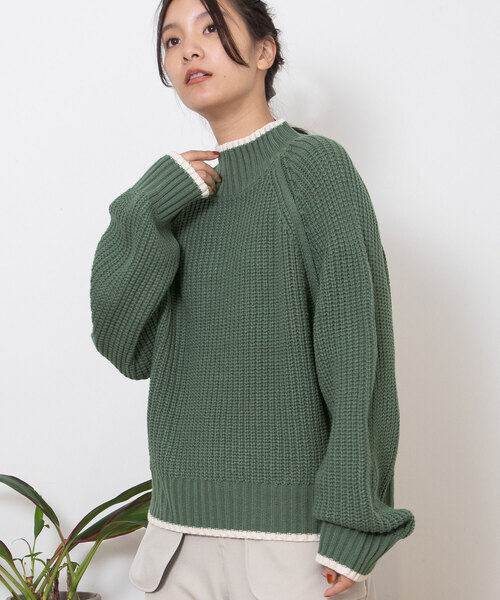 POU DOU DOU（プードゥドゥ）の「あぜ編み配色ニット（ニット/セーター・レディース・グレー系/グリーン/ブラック/アイボリー・M）」の14枚目の写真