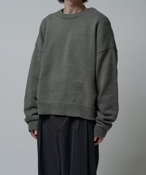 62457 LOUIS PITAUD メンズ　セーター　グレー　サイズM クロップドクルーネックニット（ニット/セーター）｜Lui's