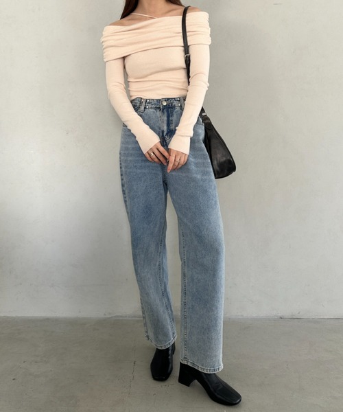 セール】ローズモチーフオフショルダーニットトップス（ニット