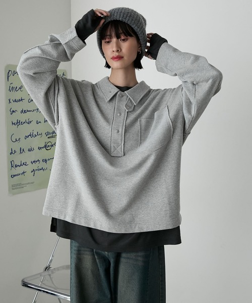 セール】【forksy.】2wayオーバーサイズポロスウェット（スウェット