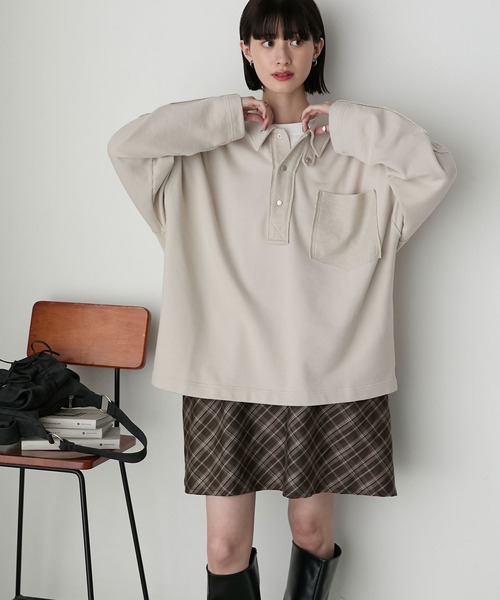 forksy.(フォルクシー)の「【forksy.】2wayオーバーサイズポロスウェット(スウェット・レディース・杢グレー/ネイビー/ライトベージュ・FREE)」の19枚目の写真