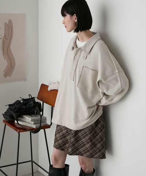 forksy.(フォルクシー)の「【forksy.】2wayオーバーサイズポロスウェット(スウェット・レディース・杢グレー/ネイビー/ライトベージュ・FREE)」の21枚目の写真
