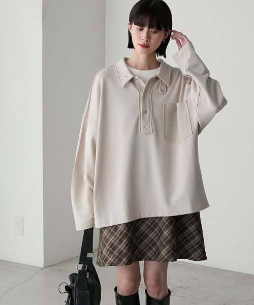 forksy.(フォルクシー)の「【forksy.】2wayオーバーサイズポロスウェット(スウェット・レディース・杢グレー/ネイビー/ライトベージュ・FREE)」の22枚目の写真
