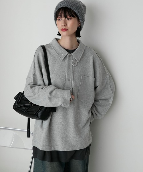forksy.(フォルクシー)の「【forksy.】2wayオーバーサイズポロスウェット(スウェット・レディース・杢グレー/ネイビー/ライトベージュ・FREE)」の5枚目の写真