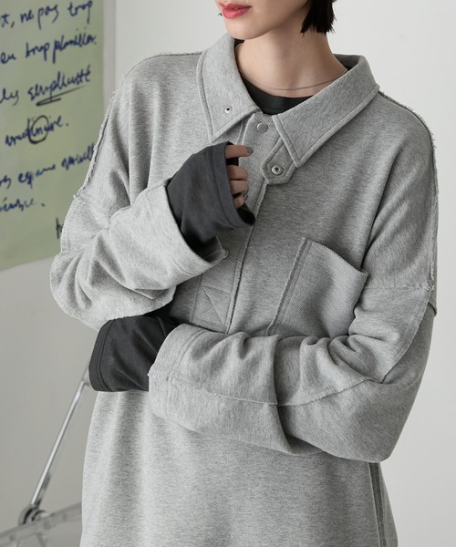 forksy.(フォルクシー)の「【forksy.】2wayオーバーサイズポロスウェット(スウェット・レディース・杢グレー/ネイビー/ライトベージュ・FREE)」の6枚目の写真