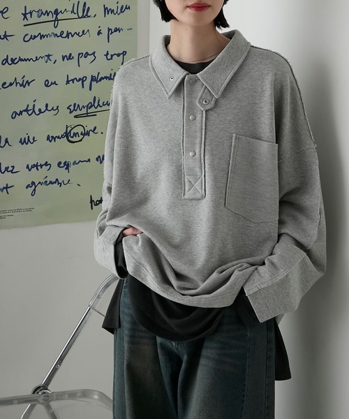 forksy.(フォルクシー)の「【forksy.】2wayオーバーサイズポロスウェット(スウェット・レディース・杢グレー/ネイビー/ライトベージュ・FREE)」の7枚目の写真