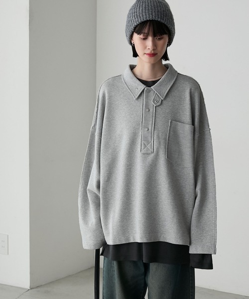 forksy.(フォルクシー)の「【forksy.】2wayオーバーサイズポロスウェット(スウェット・レディース・杢グレー/ネイビー/ライトベージュ・FREE)」の8枚目の写真