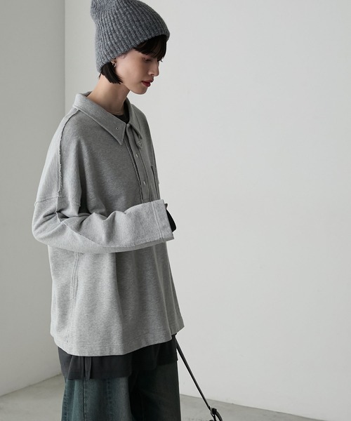 forksy.(フォルクシー)の「【forksy.】2wayオーバーサイズポロスウェット(スウェット・レディース・杢グレー/ネイビー/ライトベージュ・FREE)」の9枚目の写真