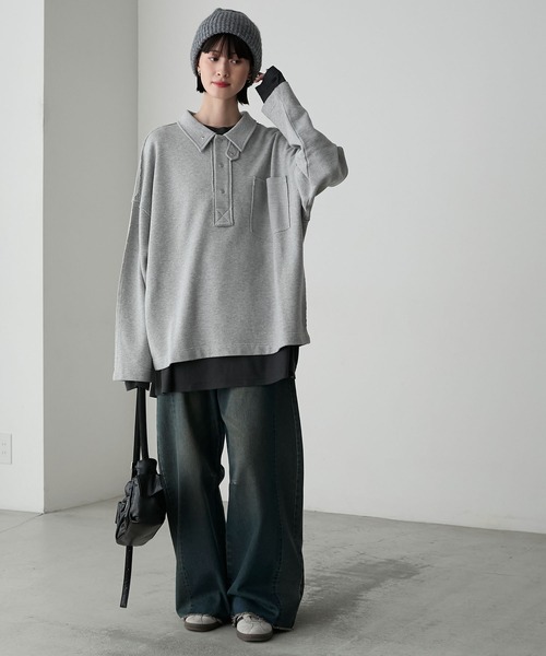 forksy.(フォルクシー)の「【forksy.】2wayオーバーサイズポロスウェット(スウェット・レディース・杢グレー/ネイビー/ライトベージュ・FREE)」の13枚目の写真