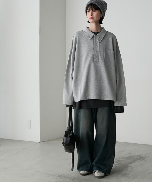 forksy.(フォルクシー)の「【forksy.】2wayオーバーサイズポロスウェット(スウェット・レディース・杢グレー/ネイビー/ライトベージュ・FREE)」の14枚目の写真