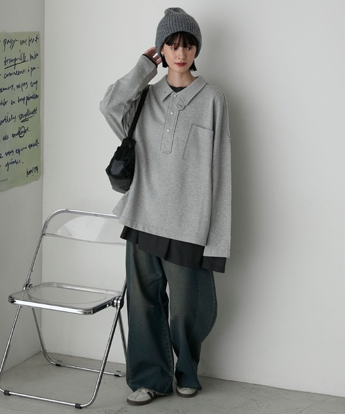forksy.(フォルクシー)の「【forksy.】2wayオーバーサイズポロスウェット(スウェット・レディース・杢グレー/ネイビー/ライトベージュ・FREE)」の17枚目の写真