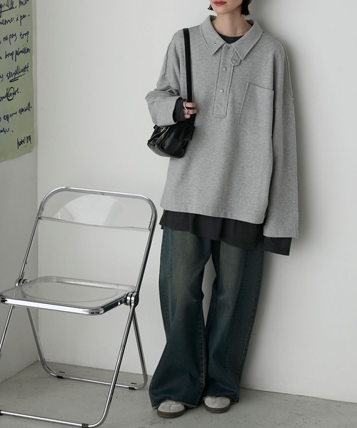 forksy.(フォルクシー)の「【forksy.】2wayオーバーサイズポロスウェット(スウェット・レディース・杢グレー/ネイビー/ライトベージュ・FREE)」の18枚目の写真