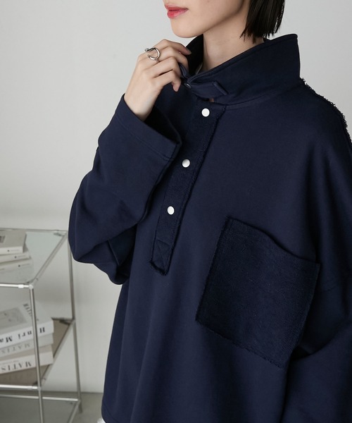 forksy.(フォルクシー)の「【forksy.】2wayオーバーサイズポロスウェット(スウェット・レディース・杢グレー/ネイビー/ライトベージュ・FREE)」の4枚目の写真
