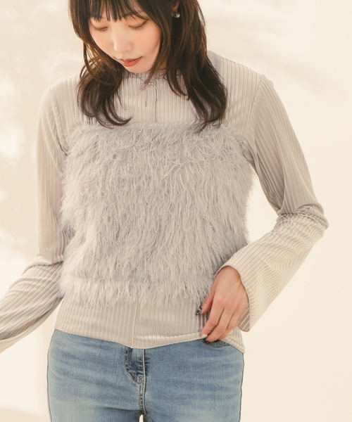 Os accessory(オズアクセサリー)の「Os -オズ- 前後2WAYリブメロウトップス(Tシャツ/カットソー・レディース・クリーム/ブラック/ライトグレー・FREE)」の9枚目の写真